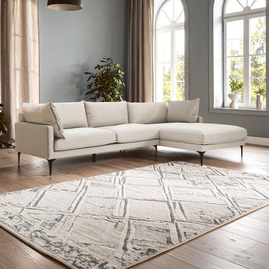 3 Seater Cream Right Chaise Sofa, Comfee