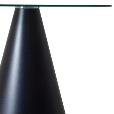 Black Metal Conical Base Round Dining Table with Clear Glass Top, Azalea