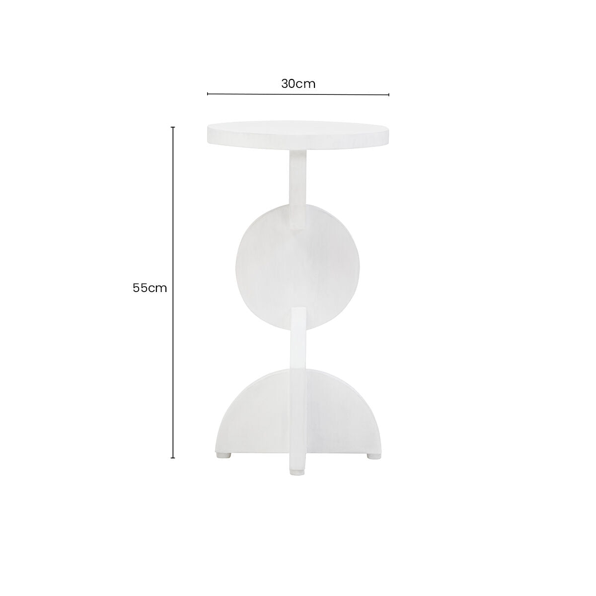 White Finish Mango Wood Abstract Side Table with Sculpted Geometric Base | Walsa