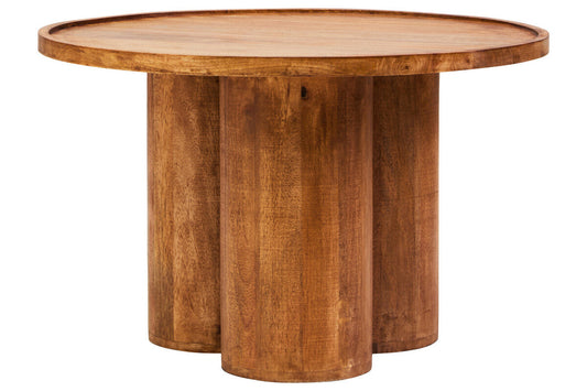 Natural Mango Wood Coffee Table with Column Base and Rounded Top, Walsa