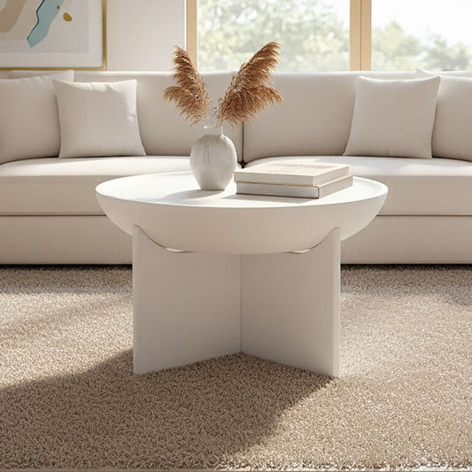 Whitewash Mango Wood Round Coffee Table with Cut-Out Pedestal Base, Walsa