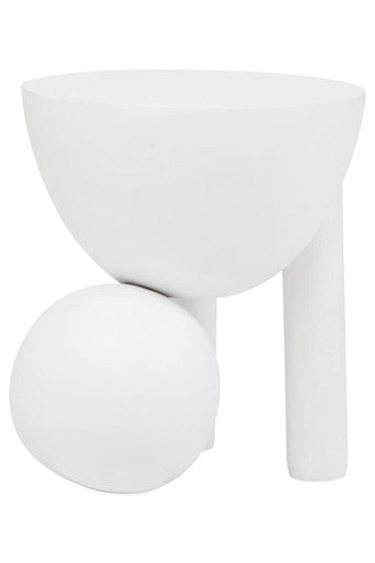White Finish Mango Wood Round Side Table with Sphere and Semi-Cupped Legs, Walsa