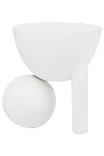 White Finish Mango Wood Round Side Table with Sphere and Semi-Cupped Legs, Walsa