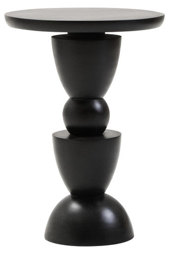 Walsa Black Finish Mango Wood Circle Column Detail Side Table