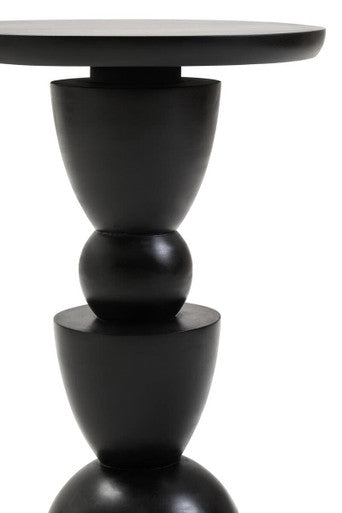 Walsa Black Finish Mango Wood Circle Column Detail Side Table
