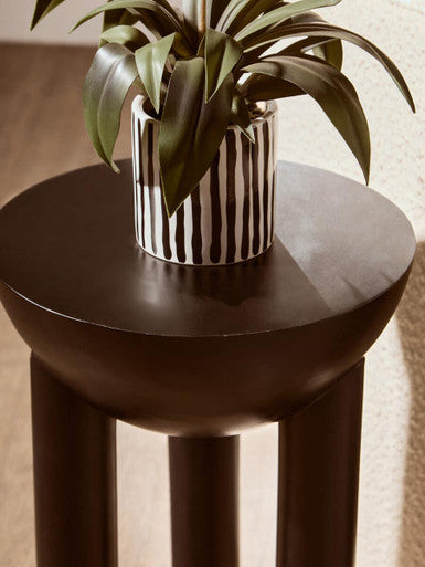 Walsa Black Finish Mango Wood Column Detail Round Side Table