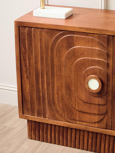 Sangar Two Door Mango Wood Carved Design Sideboard