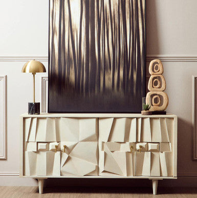 Sita Four Door Mango Wood Abstract Design Sideboard