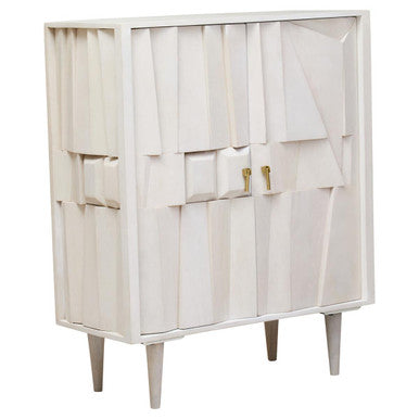 Sita Two Door Whitewash Mango Wood Abstract Cabinet