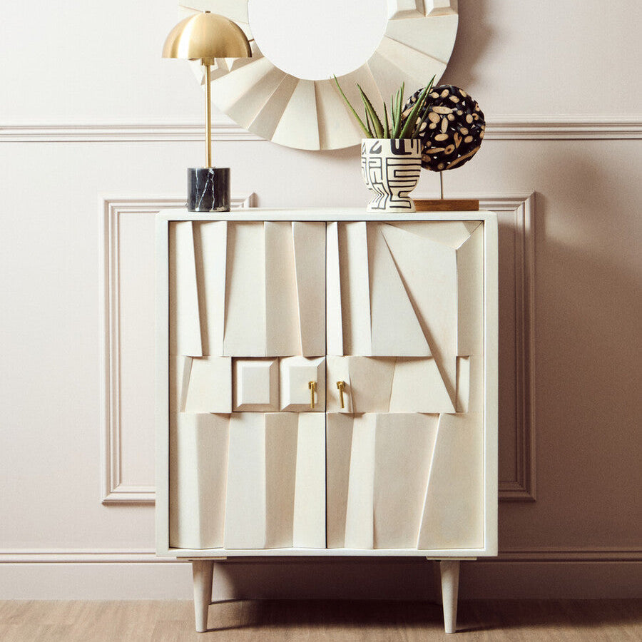 Sita Two Door Mango Wood Abstract Design Cabinet