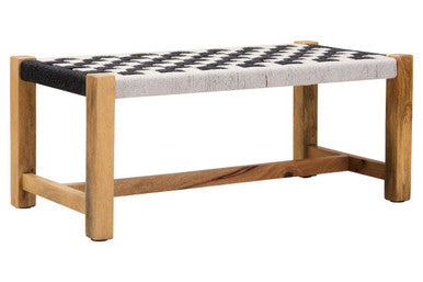 Satna Black and White Jute Bench with Wood Frame