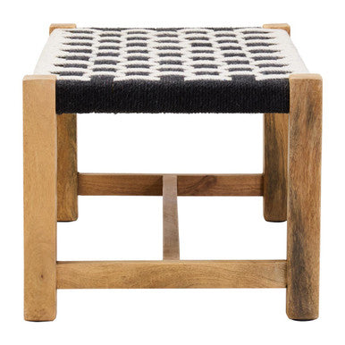 Satna Black and White Jute Bench with Wood Frame