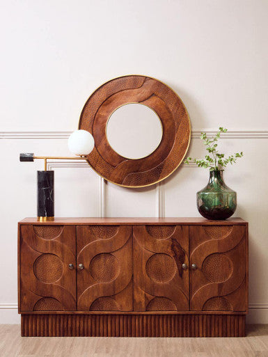 Siva Mango Wood Sideboard Natural Frame With Black Hammered Design Doors