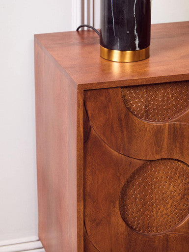 Siva Mango Wood Sideboard Natural Frame With Black Hammered Design Doors