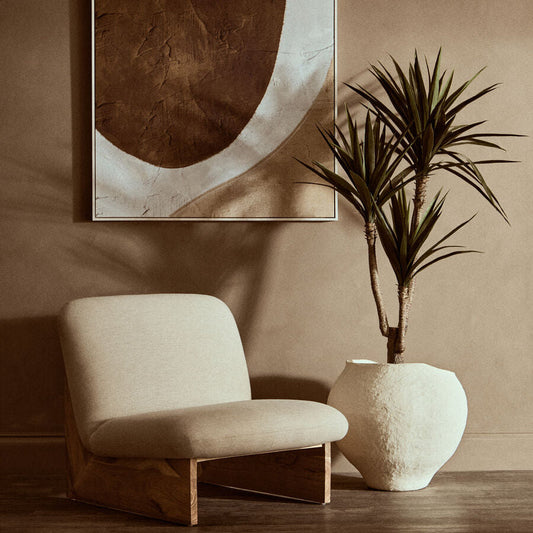 Parova Linen Texture Armless Chair With Wood Base