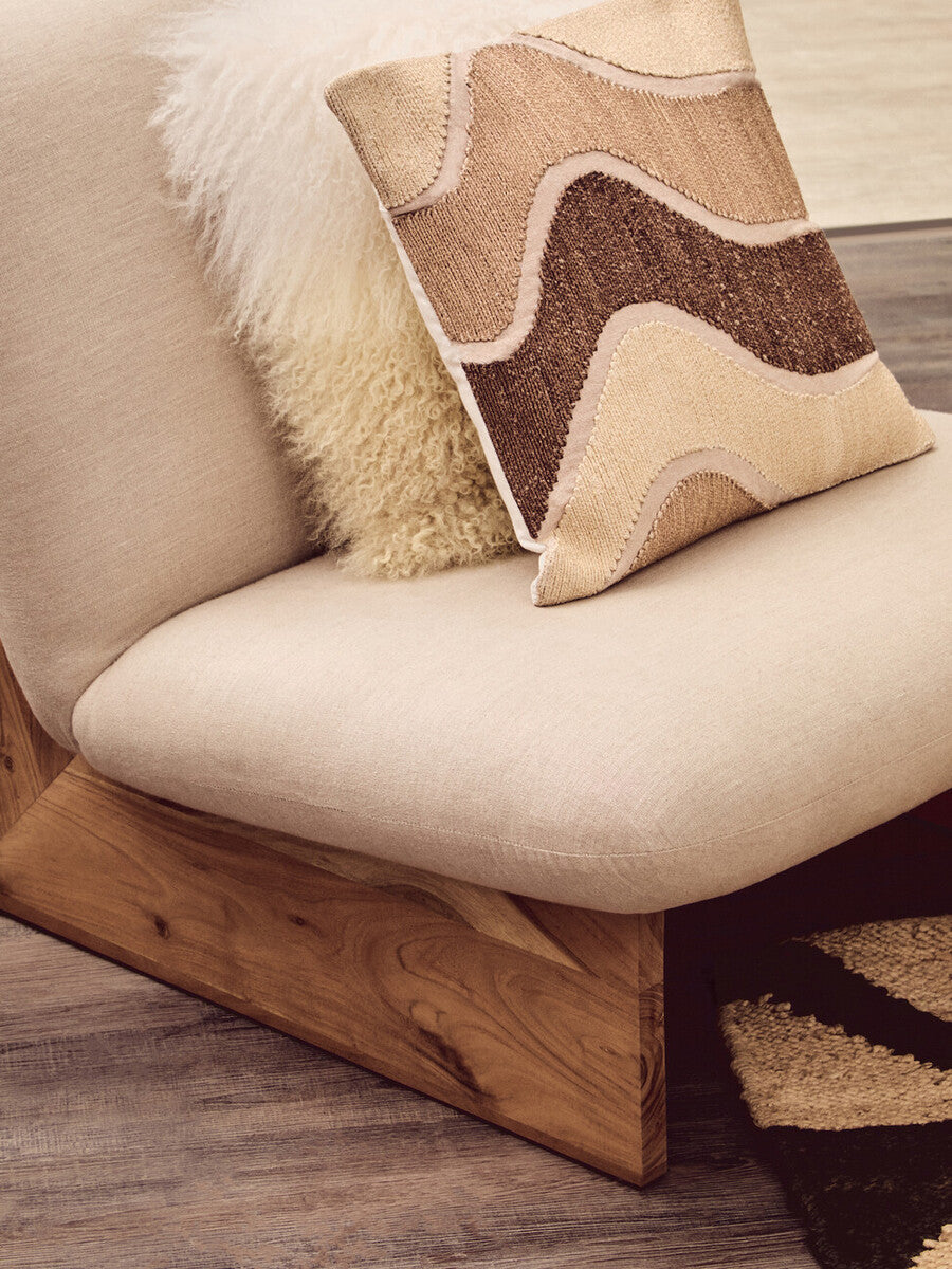 Cream Linen Textured Armless Chair with Wood Base | Parova