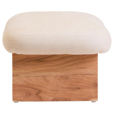 Parova Linen Texture Footstool With Wood Base