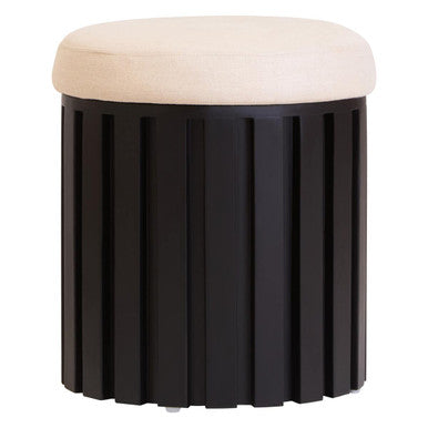 Perdoba Black Finish Mango Wood and Cream Linen Stool