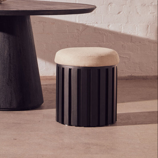 Perdoba Black Finish Mango Wood and Cream Linen Stool