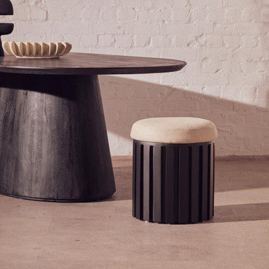 Perdoba Ridge Base Mango Wood Black Finish Texture Fabric Stool