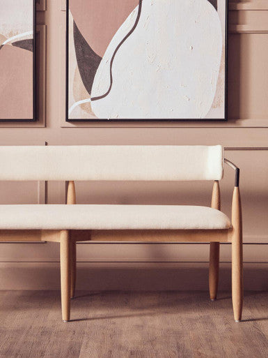 Persolo Texture Fabric Black Iron and Wood Frame Dining Bench