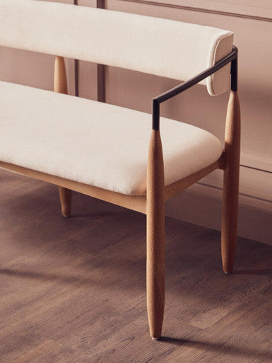 Persolo Texture Fabric Black Iron and Wood Frame Dining Bench