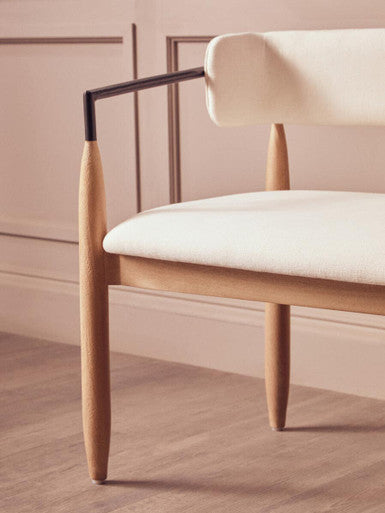 Persolo Texture Fabric Black Iron and Wood Frame Dining Bench