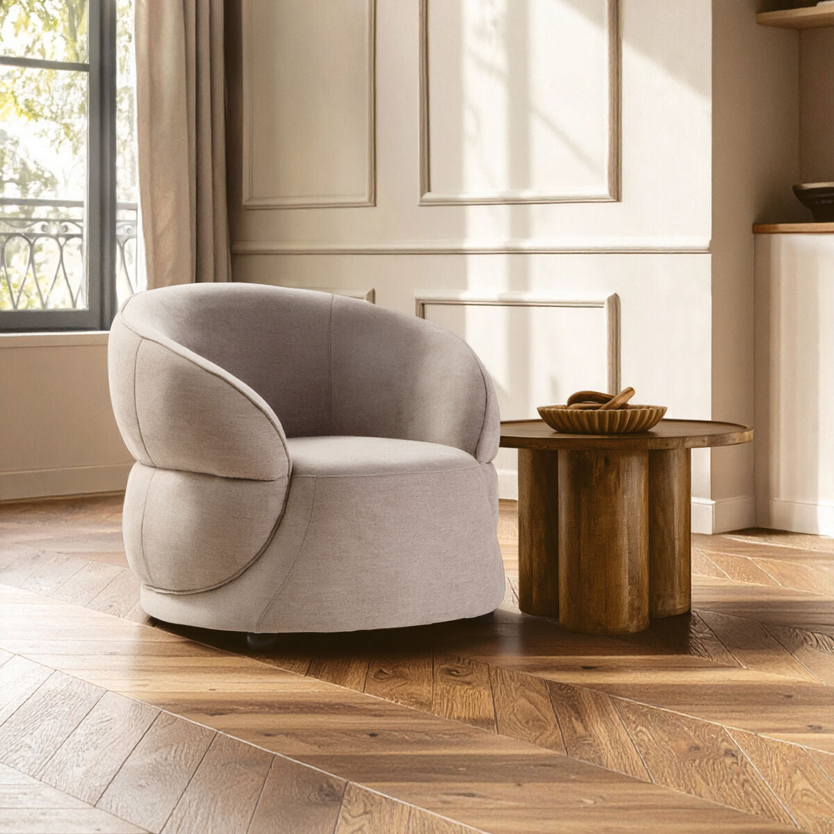 Daphne Curve Chenille Effect Taupe Chair