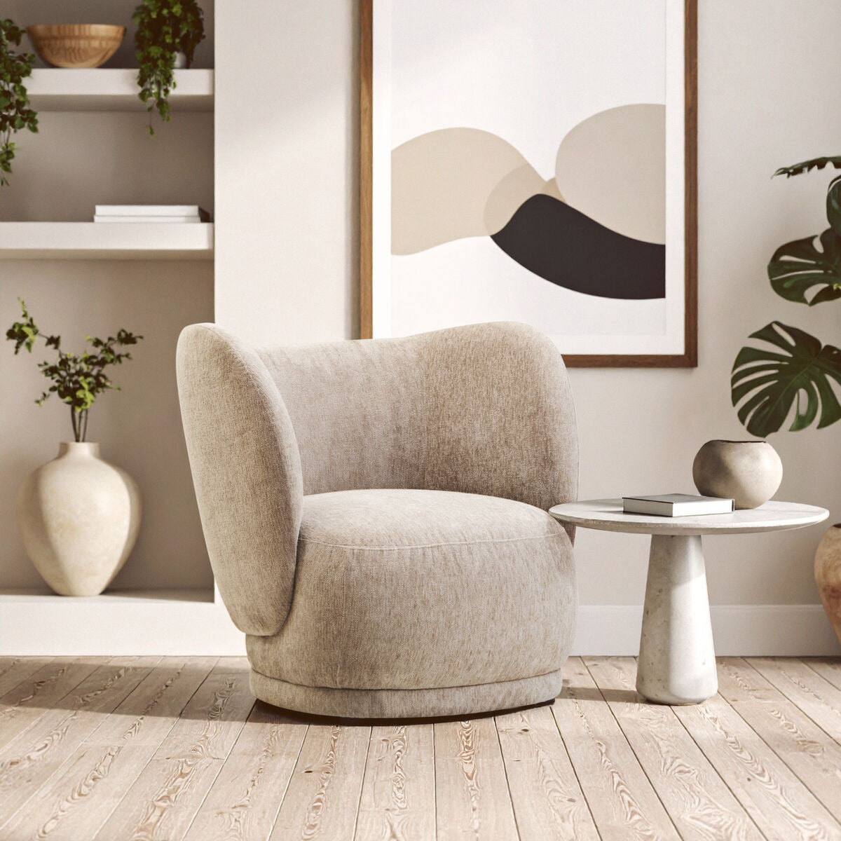 Delray Textured Chenille Effect Deep Stone Curve Chair