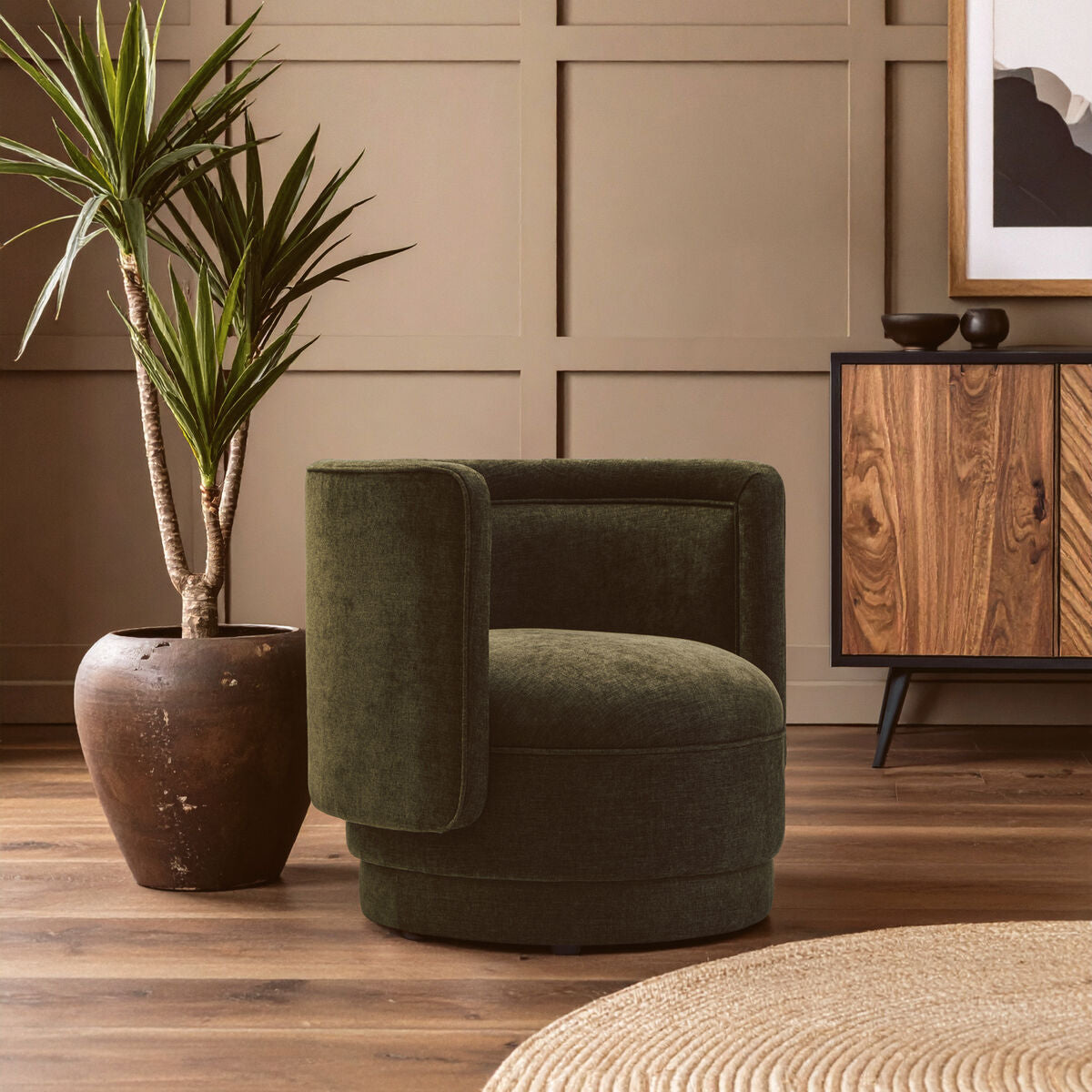 Forest Green Chenille Effect Curved Chair | Drake