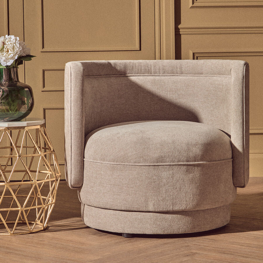 Taupe Chenille Effect Curved Chair | Drake