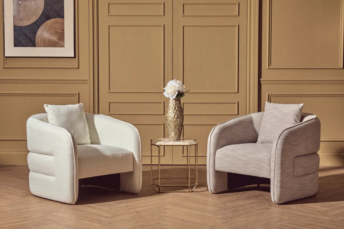 Cream Linen Effect Curved Chair | Bilani