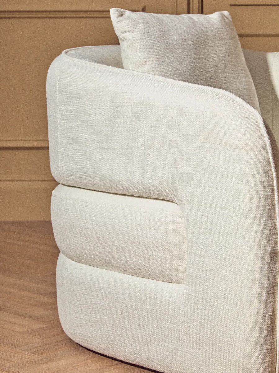 Cream Linen Effect Curved Chair | Bilani