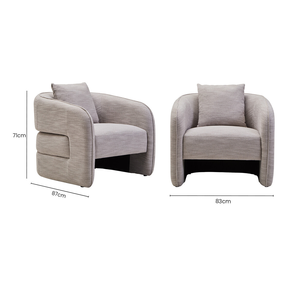 Bilani Grey Linen Effect Curved Chair