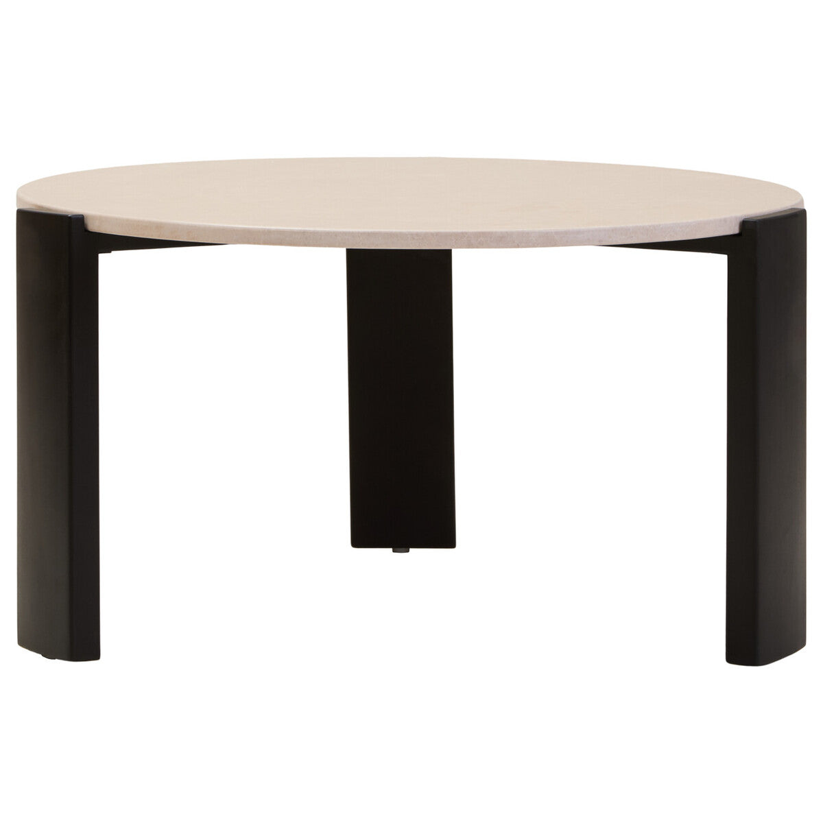 Cream Round Marble Top Large Coffee Table with Black Acacia Legs, Palermo