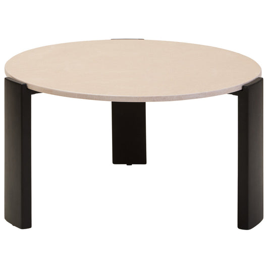 Cream Round Marble Top Large Coffee Table with Black Acacia Legs, Palermo