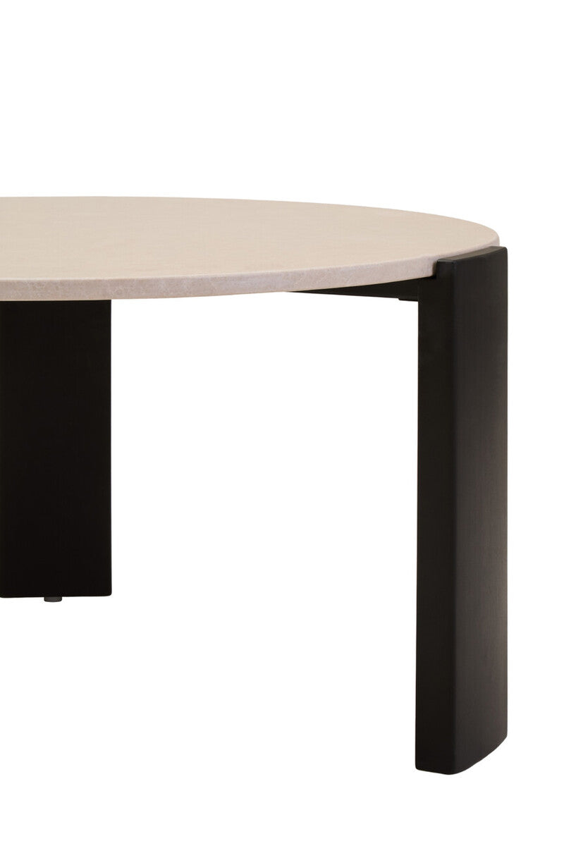 Cream Round Marble Top Large Coffee Table with Black Acacia Legs, Palermo