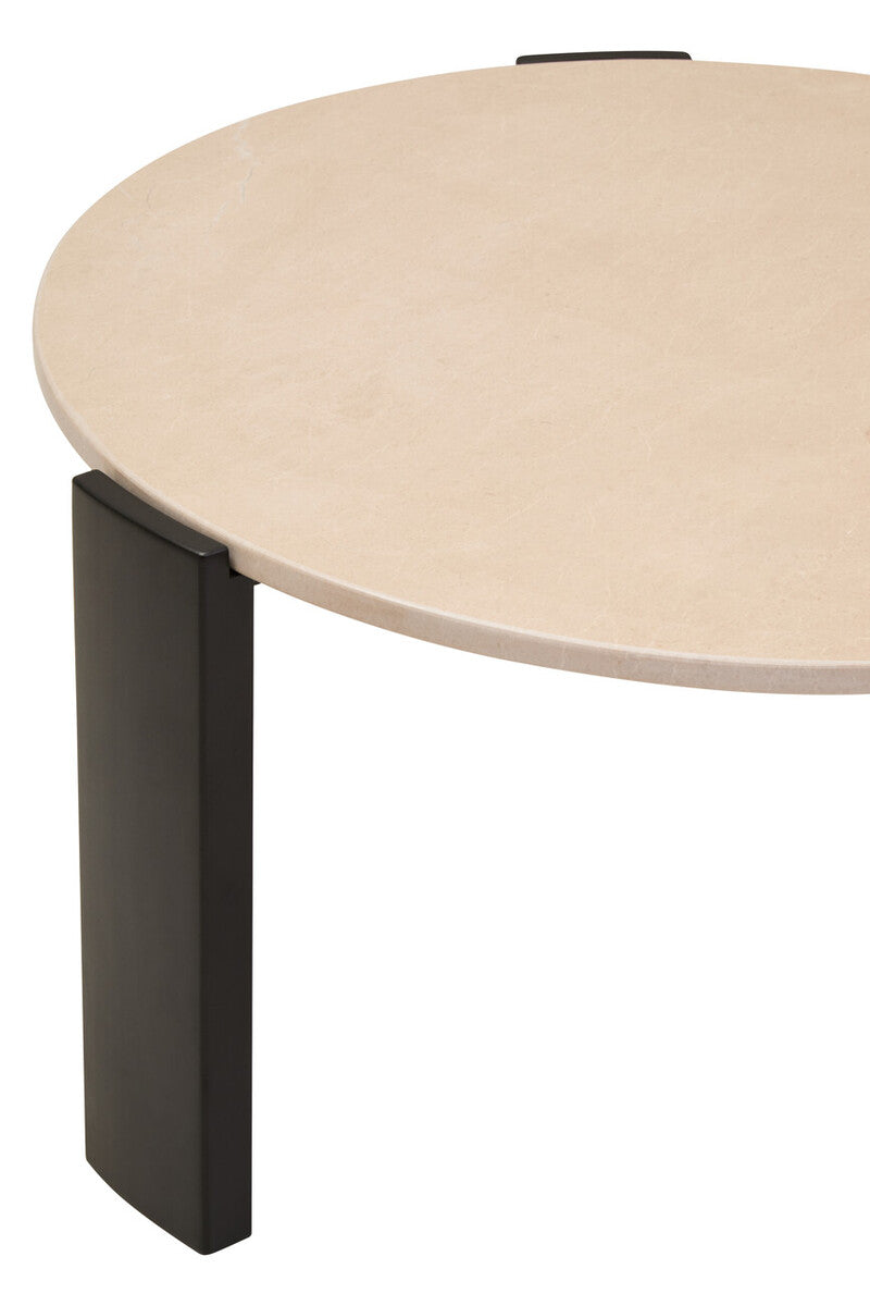 Cream Round Marble Top Large Coffee Table with Black Acacia Legs, Palermo