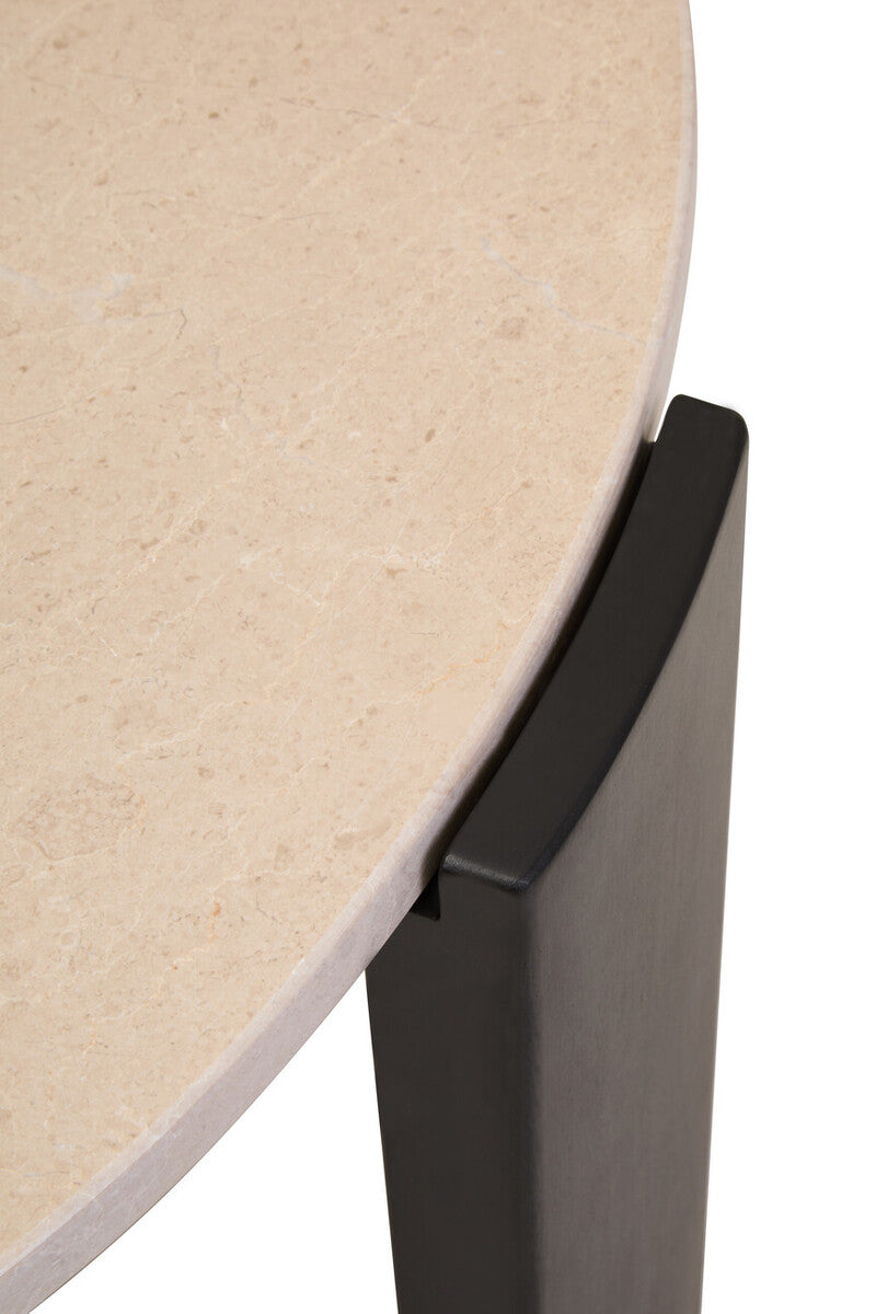 Cream Round Marble Top Large Coffee Table with Black Acacia Legs, Palermo