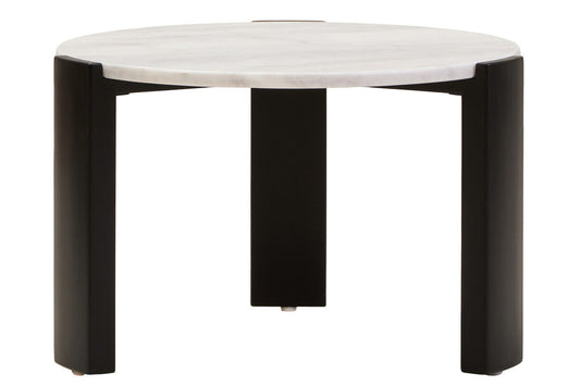 White Round Marble Top Small Coffee Table with Black Acacia Legs, Palermo
