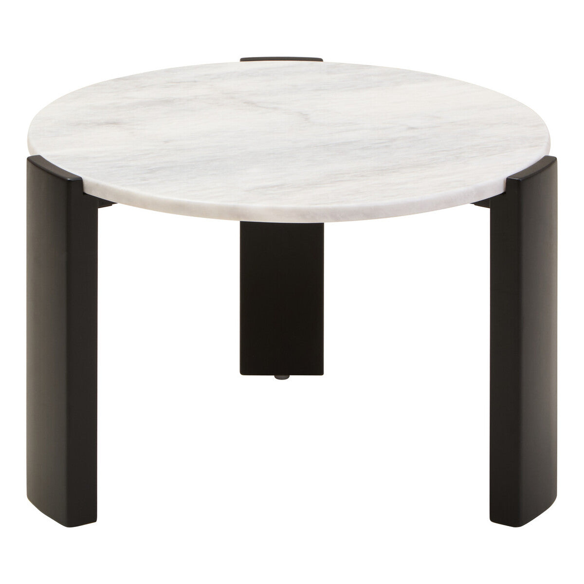 White Round Marble Top Small Coffee Table with Black Acacia Legs | Palermo