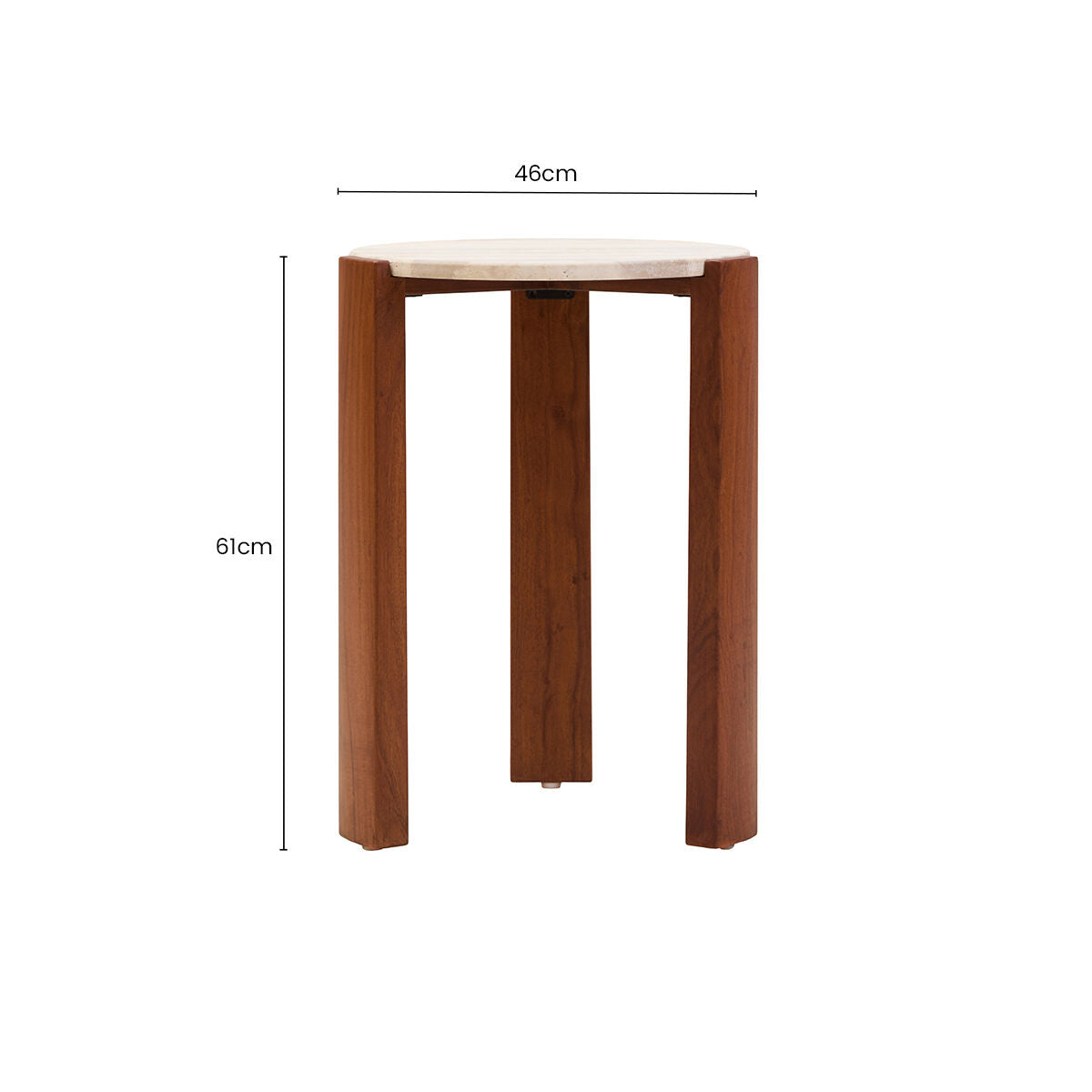 Cream Travertine Top Round Side Table with Natural Brown Acacia Wood Base | Palermo
