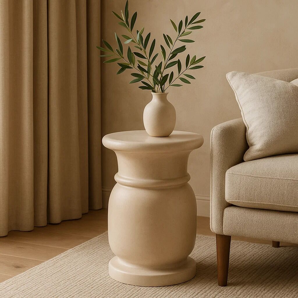 Cream Marble Multi Use Stool and Side Table with Refined Smooth Surface | Zoro