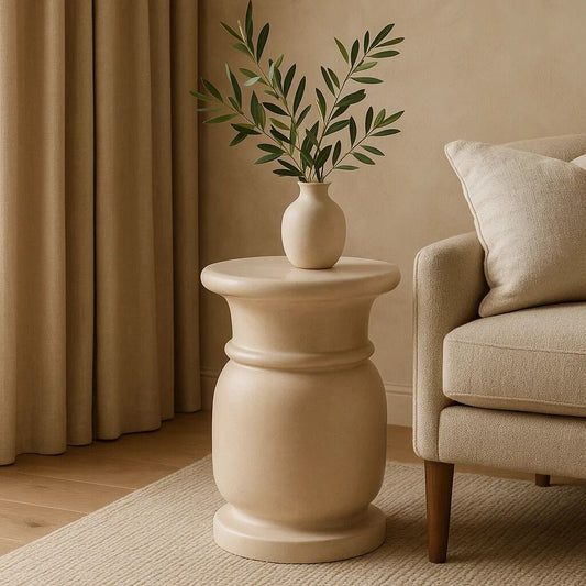 Zoro Cream Marble Stool and Side Table