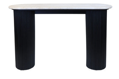 Walton Travertine Top Console Table with Black Acacia Wood Legs