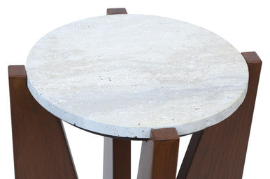 Winton Travertine Top Side Table With Acacia Wood Frame