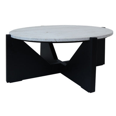 Winton Travertine Top Coffee Table With Black Acacia Wood Frame