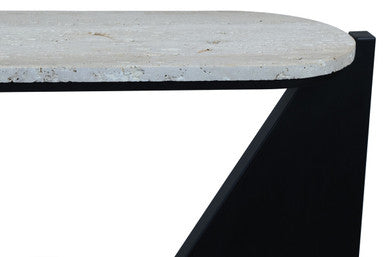 Winton Travertine Top Console Table With Black Acacia Wood Frame