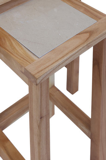 Womad Small Set Of 2 Wooden Side Tables With Cream Marble Tops