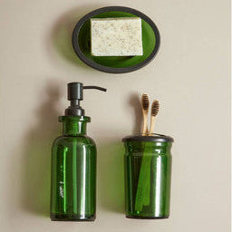 Allegra Green Glass Soap Dispenser with Black Pump 300ml
